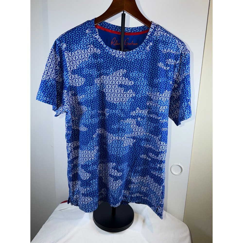 Robert Graham T-Shirt Mens Large Blue Geometric Mosaic Print Short Sleeve Cotton - Picture 3 of 10